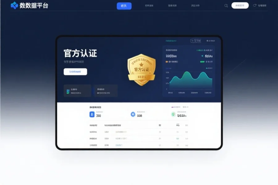 一个简洁现代的数据平台首页,突出“官方认证”标志和实时数据更新界面,传递专业与安全感